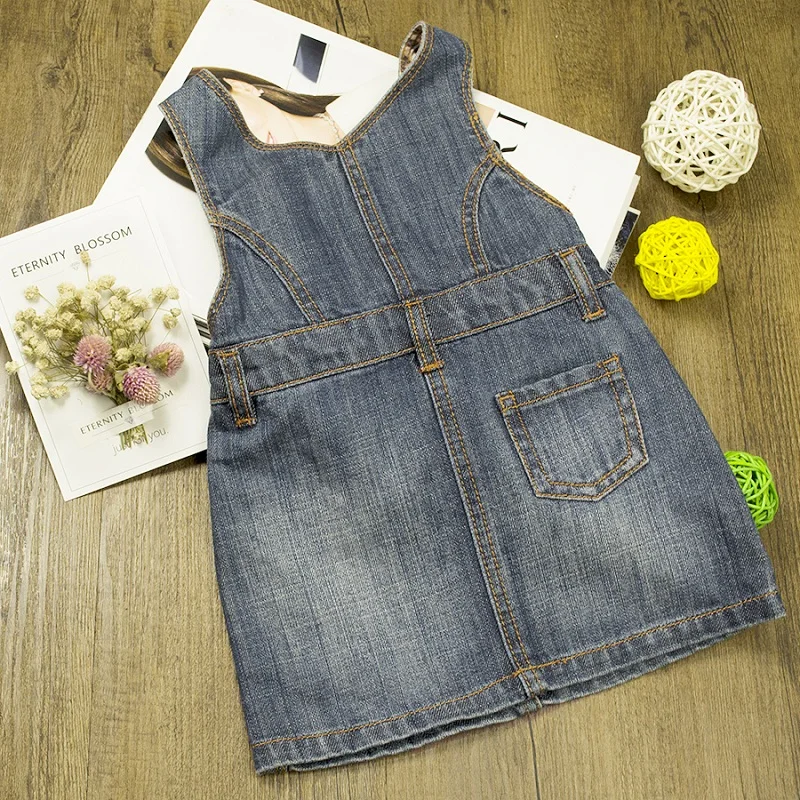 4 Baby Girls Denim Dresses Mini Sundresses Jumpsuits Newborn Infant Toddler Bebe Kids Leopard Straps Suspender Cotton A-line