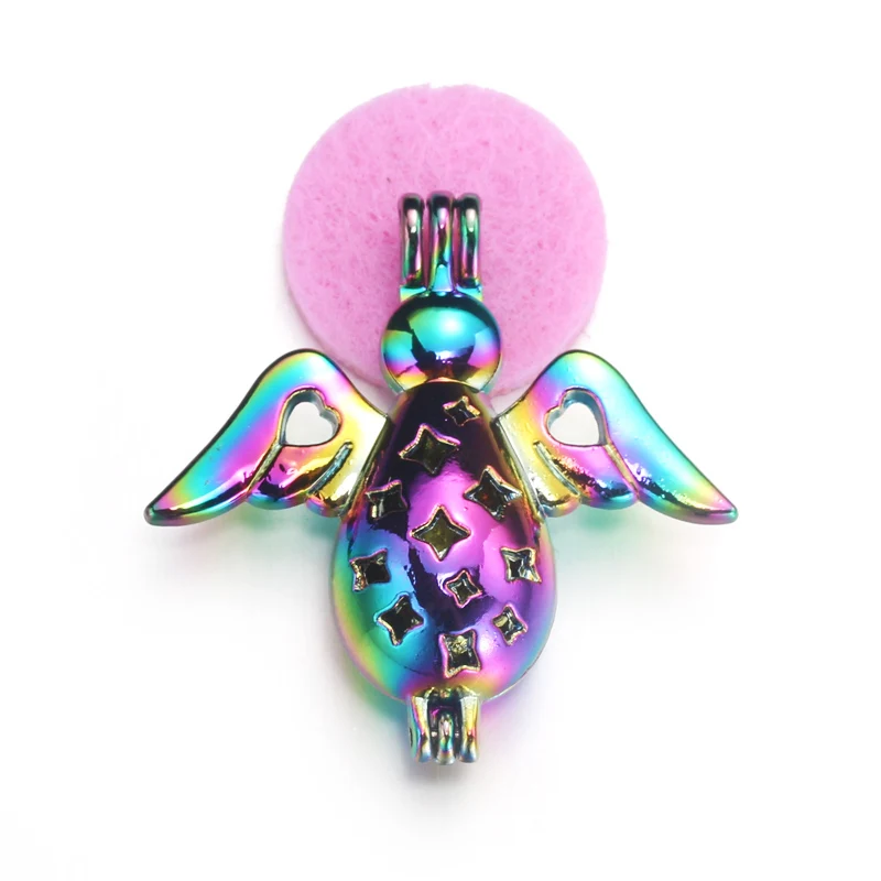 

6pc Rainbow Color angel Pearl Cage Bead Cage Essential Oil Diffuser Locket Pendant DIY Jewelry Making for Oyster Pearl