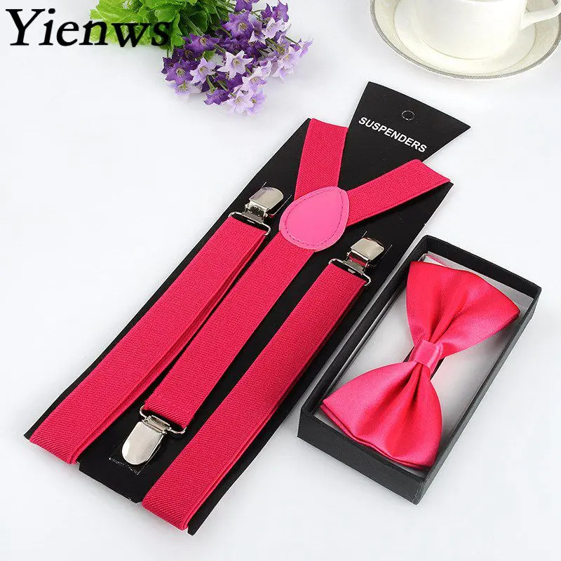 Yienws Wholesale 50 piece Bow Tie Suspenders Sets For Women Men Red
