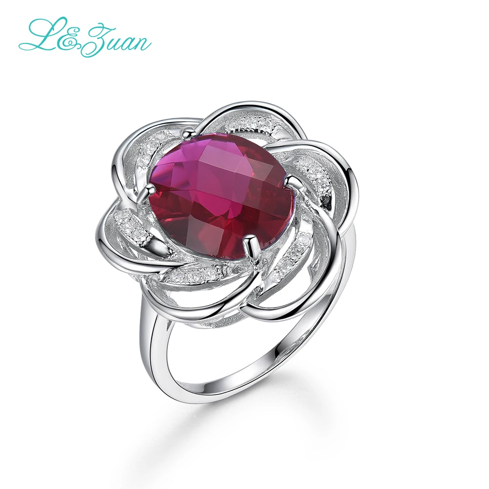 

l&zuan 100% 925 Sterling Silver Rings 9.1ct Red Stone Romantic Luxury Pendant jewelry For Women