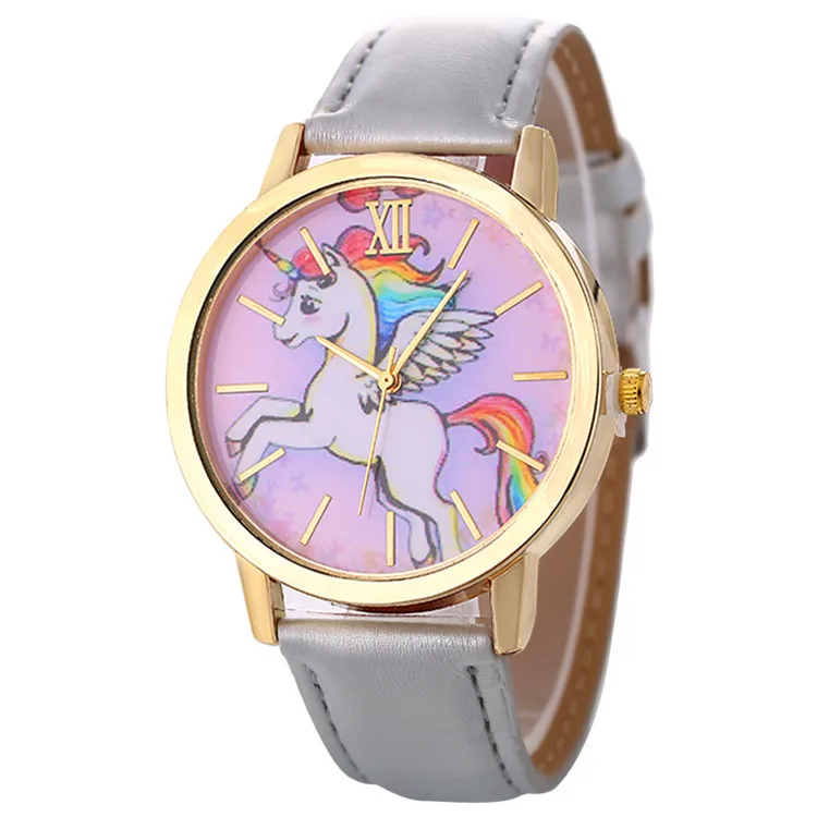 Reloj infantil 3D Радуга Единорог Пони мужские часы для детей Кожаный ремешок Девушка часы для детей Рождественский подарок студенческие часы