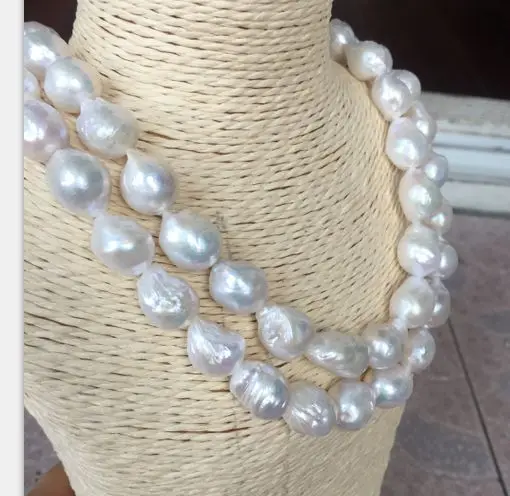 

double strands 13-14mm freshwater white baroque pearl necklace 18"19