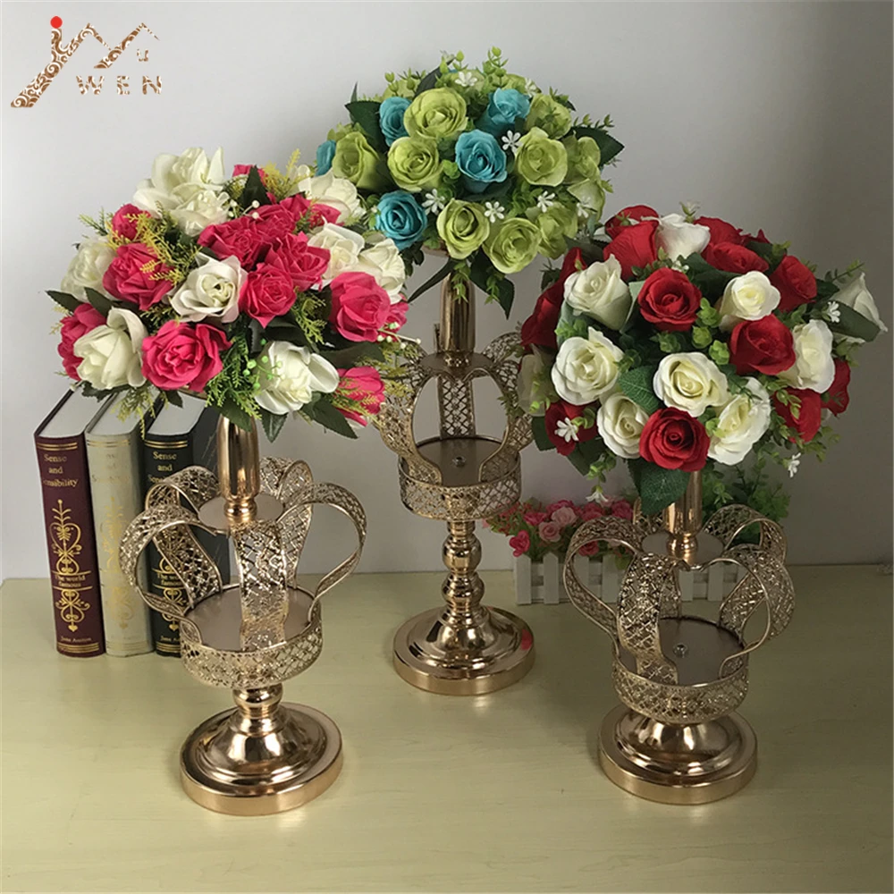 Металлические вазы для цветов, ваза в форме золотой короны, модная свадебная Изысканная настольная Цветочная стойка для рождественской вечеринки, украшение для дома
