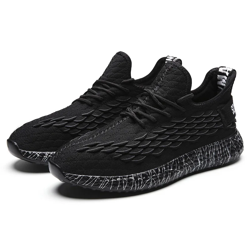 

Men Lace-up Sneakers Elastic Knit Uppers Shoes Stable Light Soft Breathable Sneakers Outdoor Sport Running Shoes