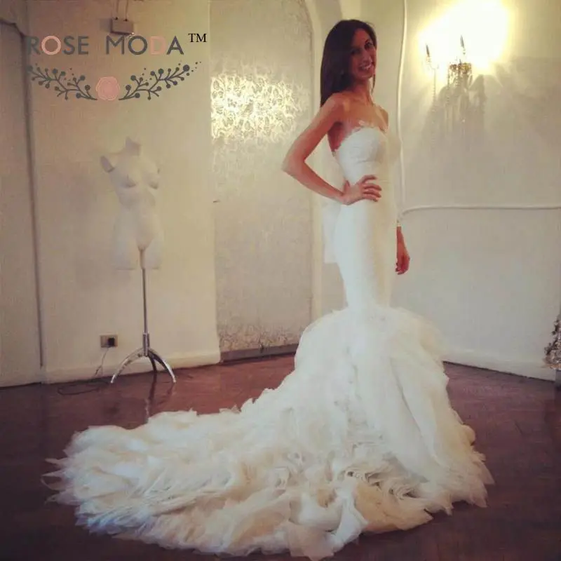 Rose Moda Kant Mermaid Wedding Jurk met Ruches Organza Rok Lace Bridal Dress 2019 Rose Moda Kant Mermaid Wedding Jurk met Ruches Organza Rok Lace Bridal Dress 2019