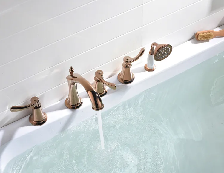 5 шт. широко распространенная римская Ванна Водопад кран душа для ванной комнаты Смеситель розового золотого цвета на бортике