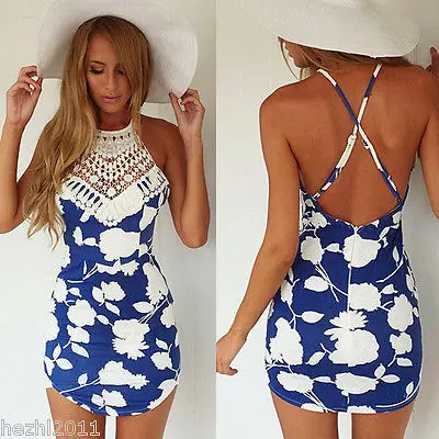 Backless font b Sexy b font Lace Crochet Patchwork Floral Print Hollow font b Women b