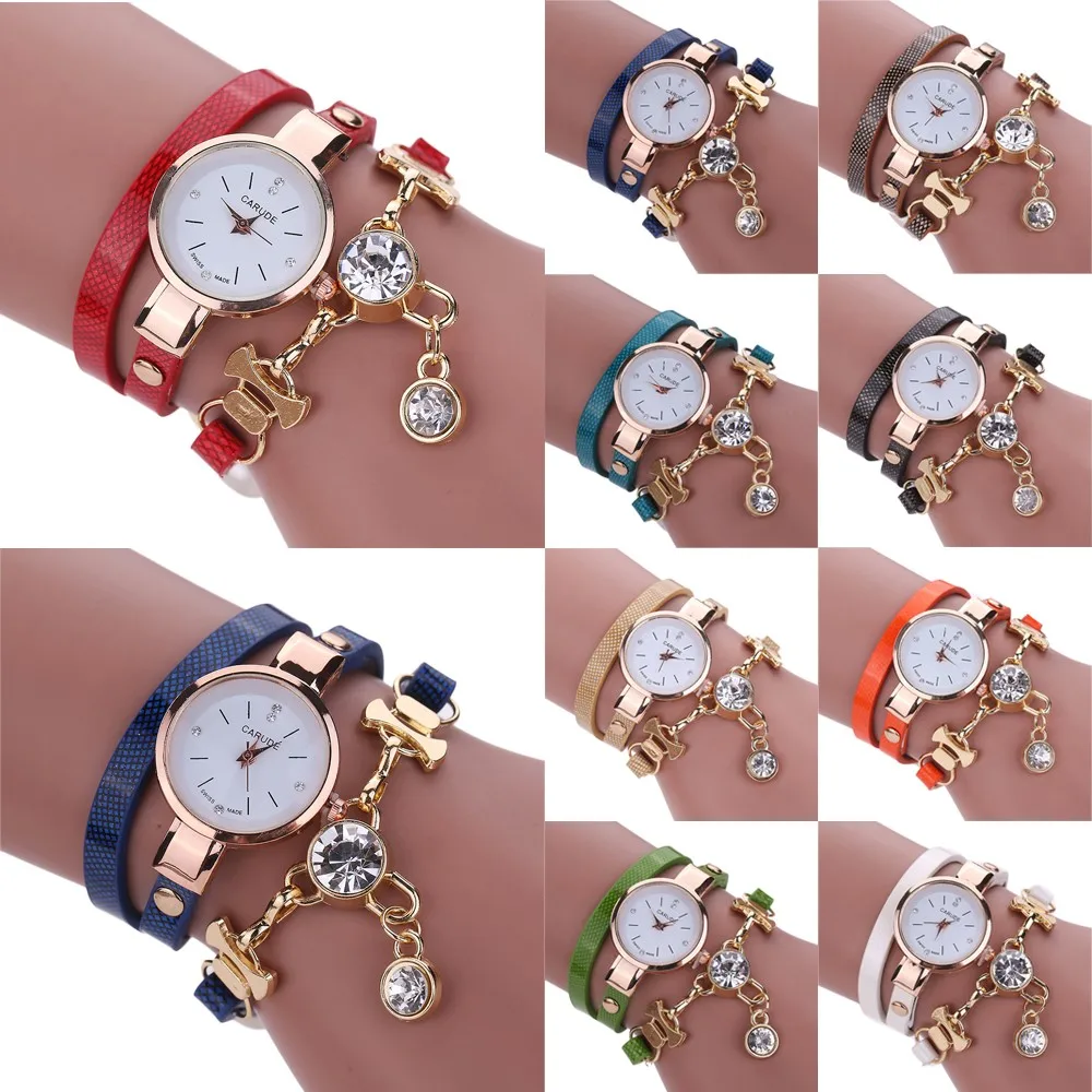 

Fashion Women's Ladies Faux Leather Rhinestone Analog Quartz Dress Girl Bracelet Wrist Watche