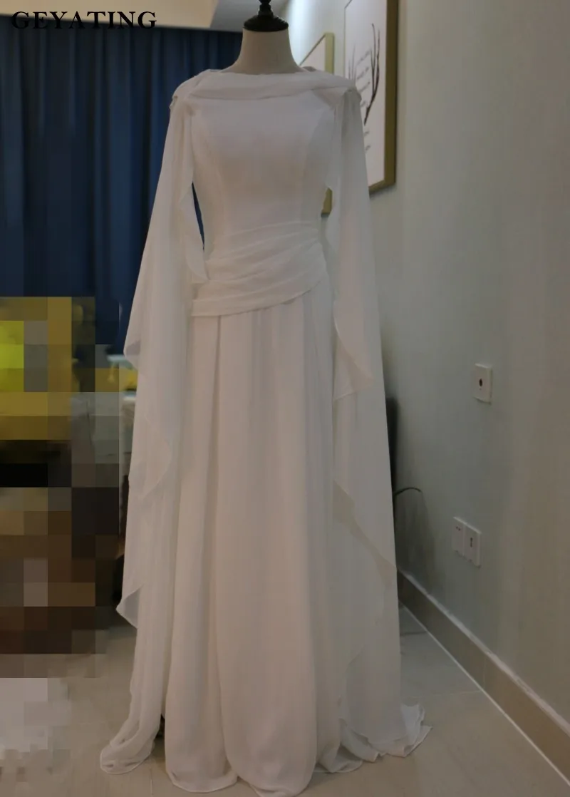 Off White Long Evening Dress With Cape 2018 Cheap Women Formal Party