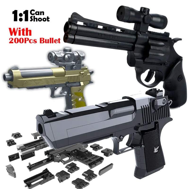 3Pcs Gun + 200Pcs Soft Bullet DIY Building Blocks Toys Desert Eagle Revolver Beretta Assembly Toy Puzzle Gun Model 3Pcs Gun + 200Pcs Soft Bullet DIY Building Blocks Toys Desert Eagle Revolver Beretta Assembly Toy Puzzle Gun Model
