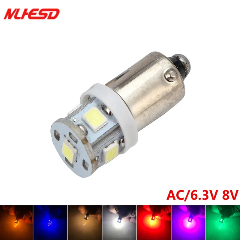 

10PCS 6.3V BA9S 5 SMD 3528 LED Non polarity anti flickering AC DC 6V 6.3V pinball machine no ghost white blue red green yellow