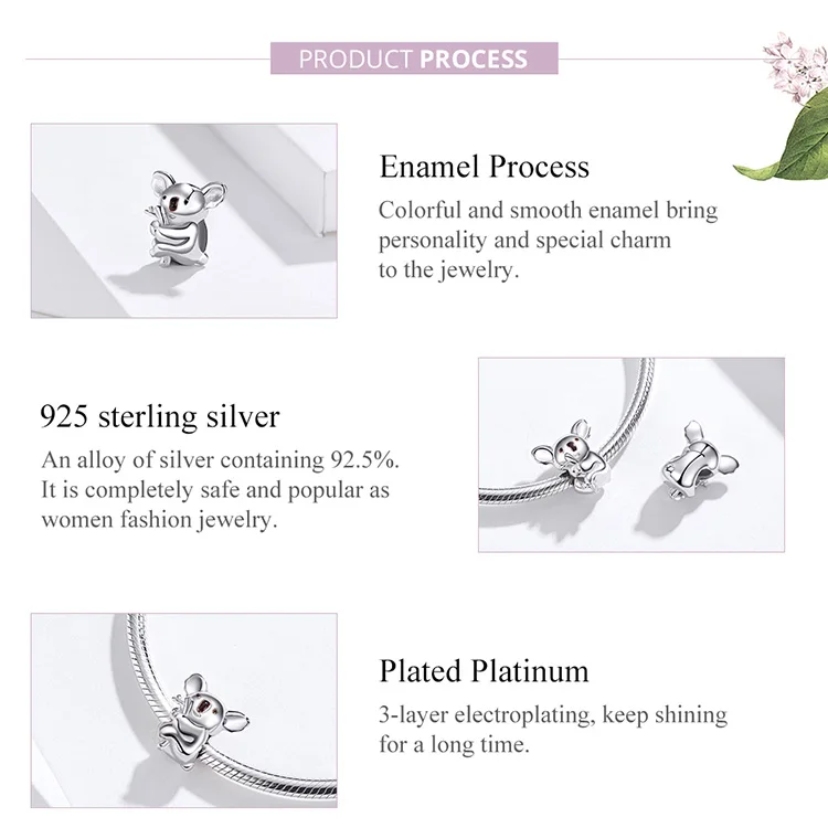 bamoer Zoo Collection Koala Panda Bear Charm Sterling Silver 925 Animal Metal Beads for Original Snake Bracelet Bijoux BSC093