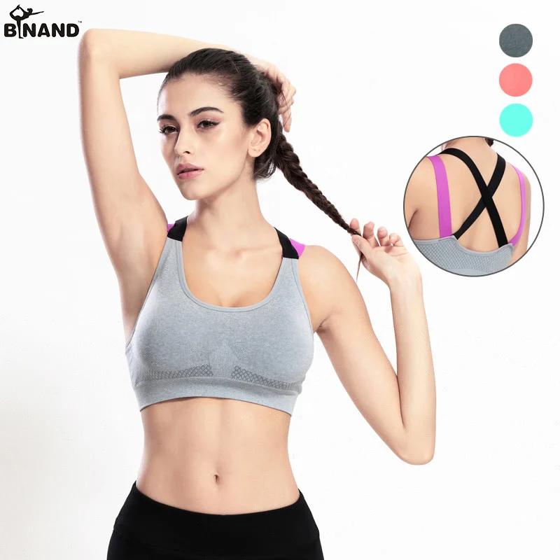 Contrast Color Backless Padded Camisole Straps Women Sports Bra Quick