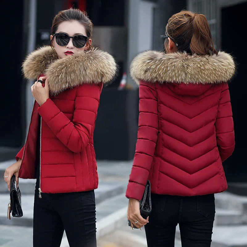 Winter Jacket Women Warm Hooded Fake Fur Collar Plus Size