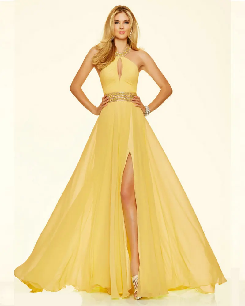 Style 98112 Azure Bright Pink Long Yellow Prom Dress Chiffon Open Back