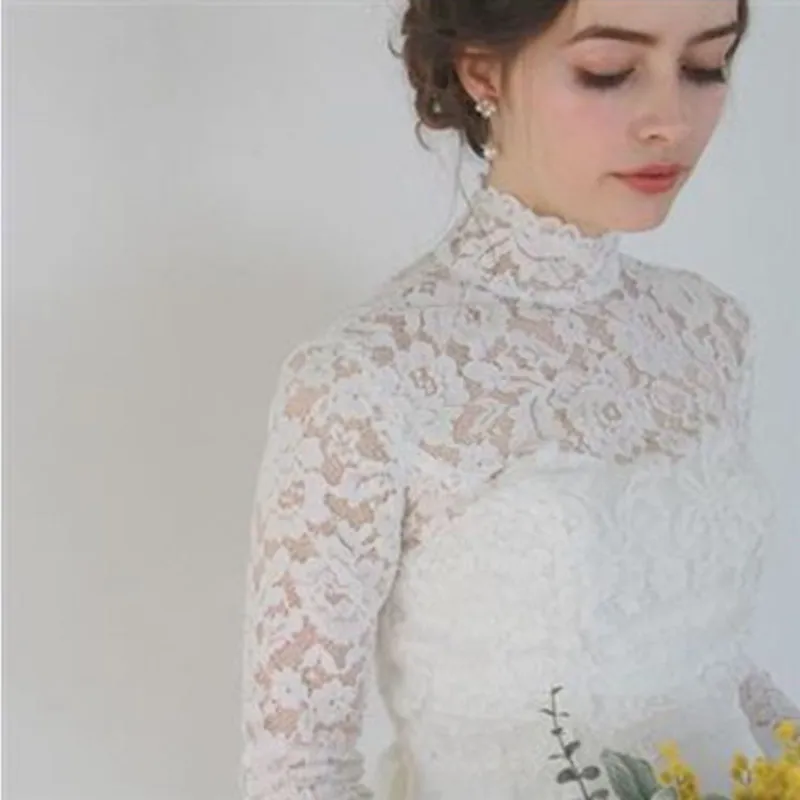 

New High Neck Long Sleeve Lace Appliques Bridal Bolero Shawl Wedding Accessories Wedding Jacket Shrug Custom Made Jackets