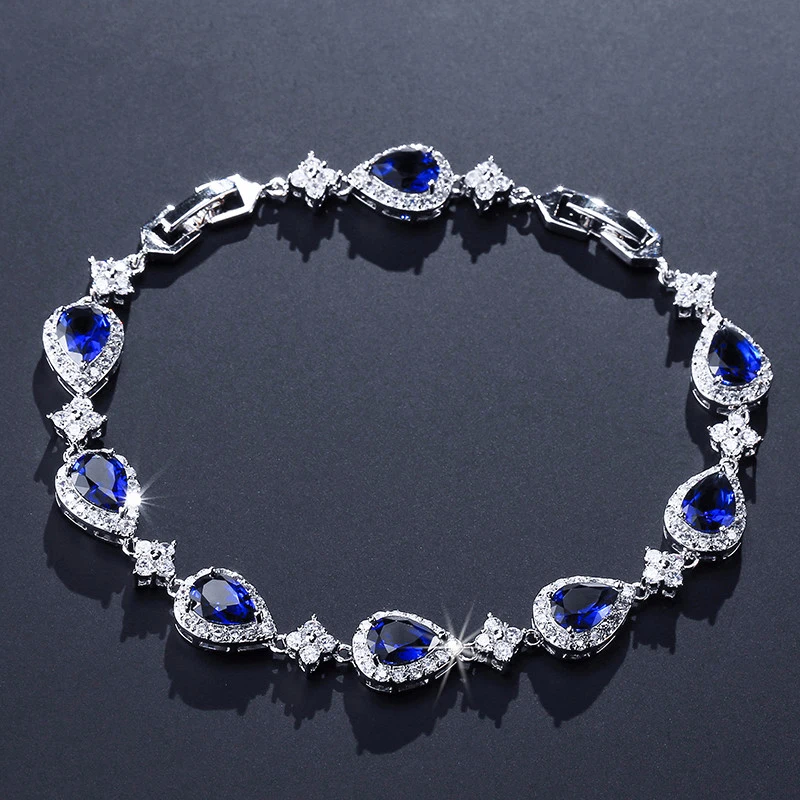 UILZ Романтический браслет в форме сердца и браслет с голубым кубическим цирконием для женщин подарок на день рождения UB2014