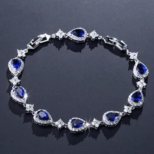 UILZ Романтический браслет в форме сердца и браслет с голубым кубическим цирконием для женщин подарок на день рождения UB2014