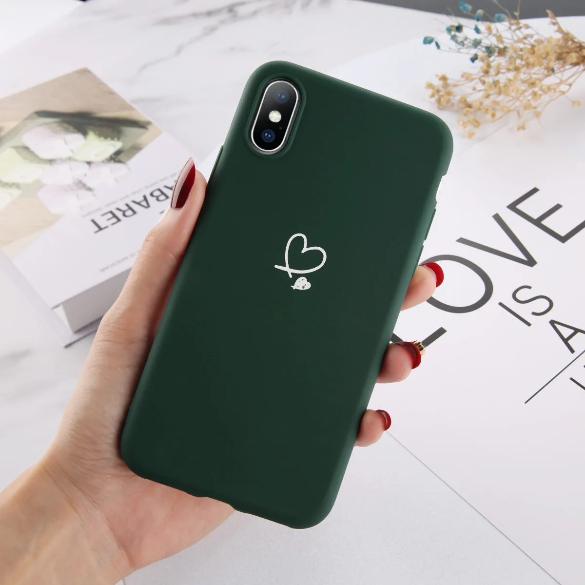 Lovebay разноцветное сердце «любовь» чехол для iPhone 6 6S 7 8 Plus 11 Pro X XR XS Max 5 5S SE карамельный цвет чехол для телефона мягкий ТПУ задняя крышка - Цвет: Green