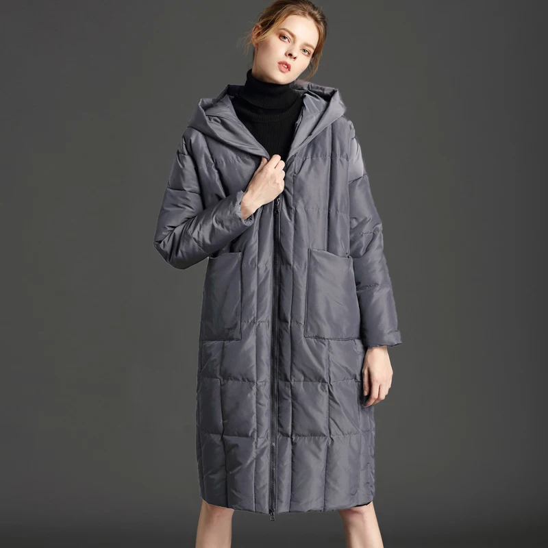 Зимняя женская куртка новая стеганая парка с капюшоном женское Свободное длинное пальто зимняя теплая куртка Женское пальто размера плюс - Цвет: Серый