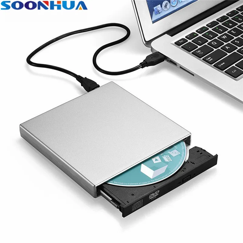 SOONHUA серебристый тонкий USB2.0 DVD CD Внешний привод с прочным пластиковым чехлом чехол ридер плеер комбо писатель рекордер для ноутбука