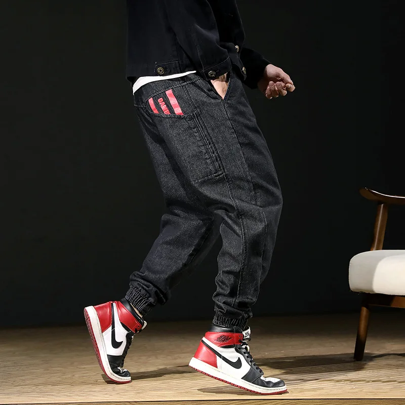 

American Streetwear Fashion Men Jeans Black Loose Fit Harem Trousers Slack Bottom Cargo Pants hombre Hip Hop Joggers Jeans Men