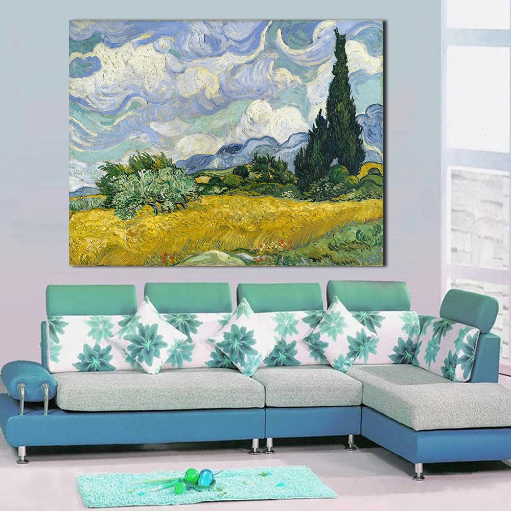 JQHYART Van Gogh Пшеничное поле с циспирами холст искусство домашний декор настенная