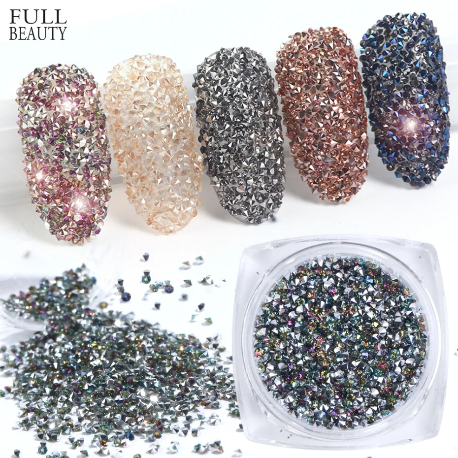 

1.2mm Zircon Nail Rhinestone Crystal Glass Micro Glitter 3d Decorations Rainbow White AB Polish Nail Art Manicure Charms CH757-1