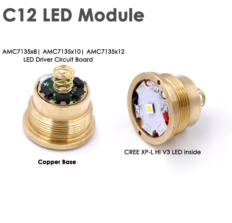 C12 CREE XP-L HI V3 светодиодный светильник-вспышка с медной звездочкой XPL 12x7135 драйвер 1000 лм холодный белый светильник 5 Режим отражатель SMO