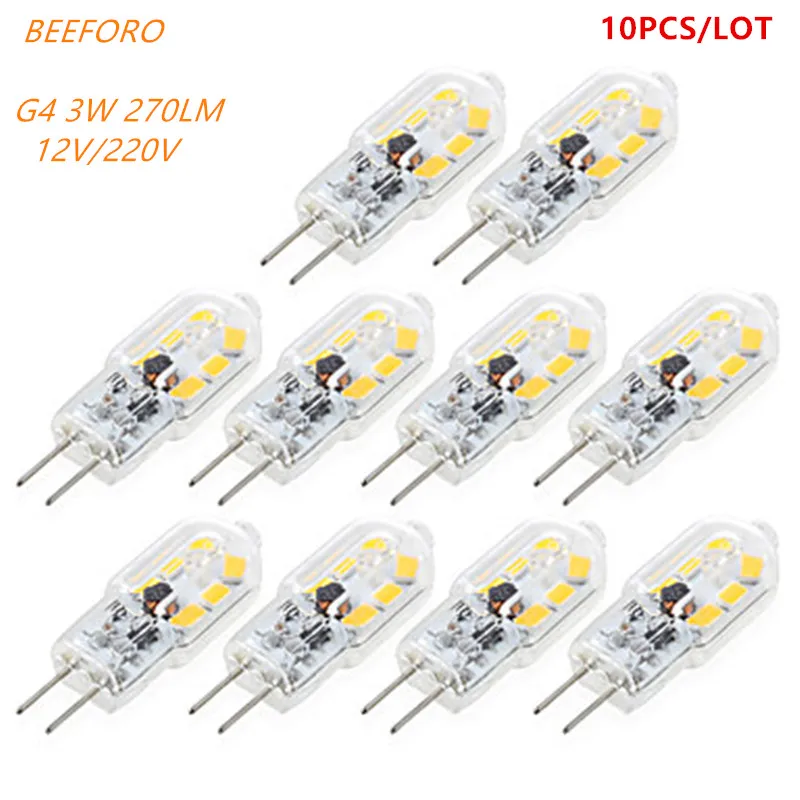 

Светодиодная лампа beevolo G4, 3 Вт, 12 * 2835SMD, 300-360 лм, точечные светильники, декоративные кукурузные лампы, двухконтактная галогеновая лампа с освещением на 360 градусов (10 шт.)