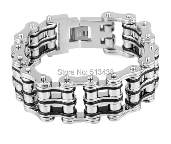 Mens Cool Heavy Wide Stainless Steel Motorcycle Bike Chain Link Cuff Bracelet