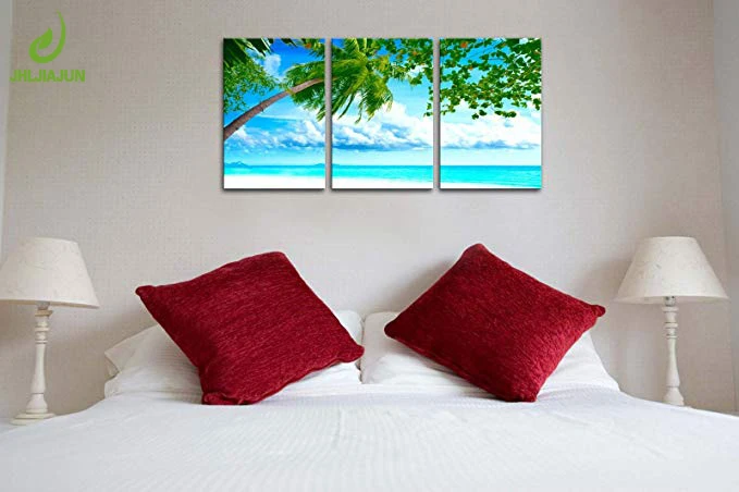 3 Panel Painting Modern Canvas Printed Wall Art Tropical Seascape White Sand Beach Coconut Tree Artwork Pictur | Дом и сад