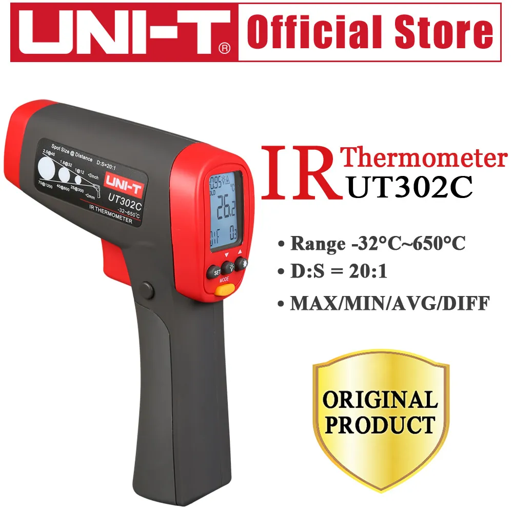 

UNI-T UT302C Infrared Thermometer measure temperature from a distance protable handheld non-contact fast test temperature test