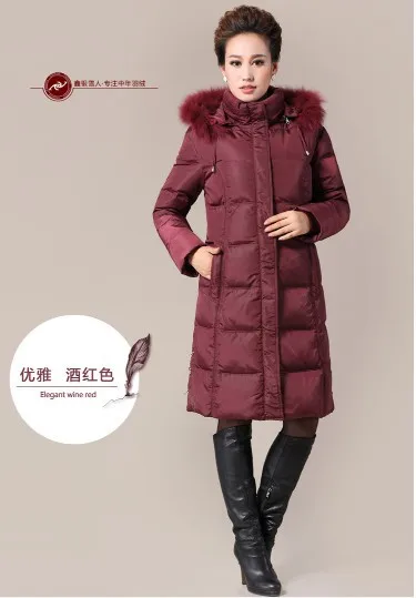 Модная женская зимняя одежда больших размеров 5XL Женская Толстая 90% белая утка вниз плюс размер зимнее пальто и парки - Цвет: wine red
