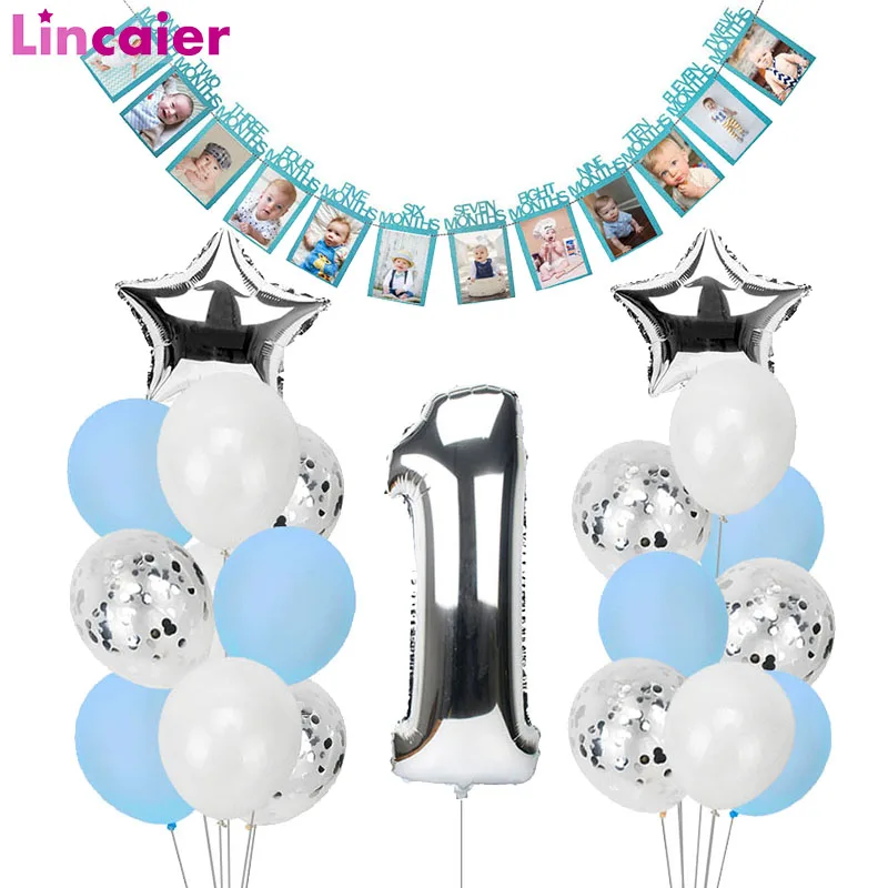 1st Joyeux Anniversaire Je Suis Un Ballon Photo Cadre Banniere Bebe Garcon Fille Mon 1 An Fete Decoration Premiere Guirlande Banderoles Fournitures Aliexpress