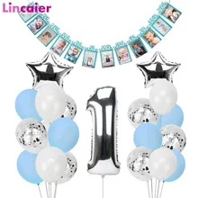 1er Feliz cumpleaños soy un globo foto marco Banner bebé niño niña mi 1 año decoración fiesta primera guirnalda banderines suministros