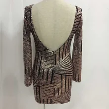 New Arrival Autumn Women Gold Sequin Dress Long Sleeve Plus Size Bodycon Backless Sexy Dress Mini Party Clubwear CP1633