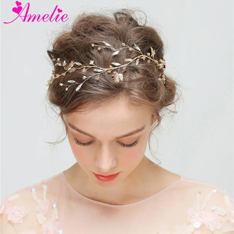 

Princess Girl Hairwear Headpiece Charming Maple Leaf Headbands Crystal Hair Vine Bridal Jewelry Party Prom Dress Hair Accessory