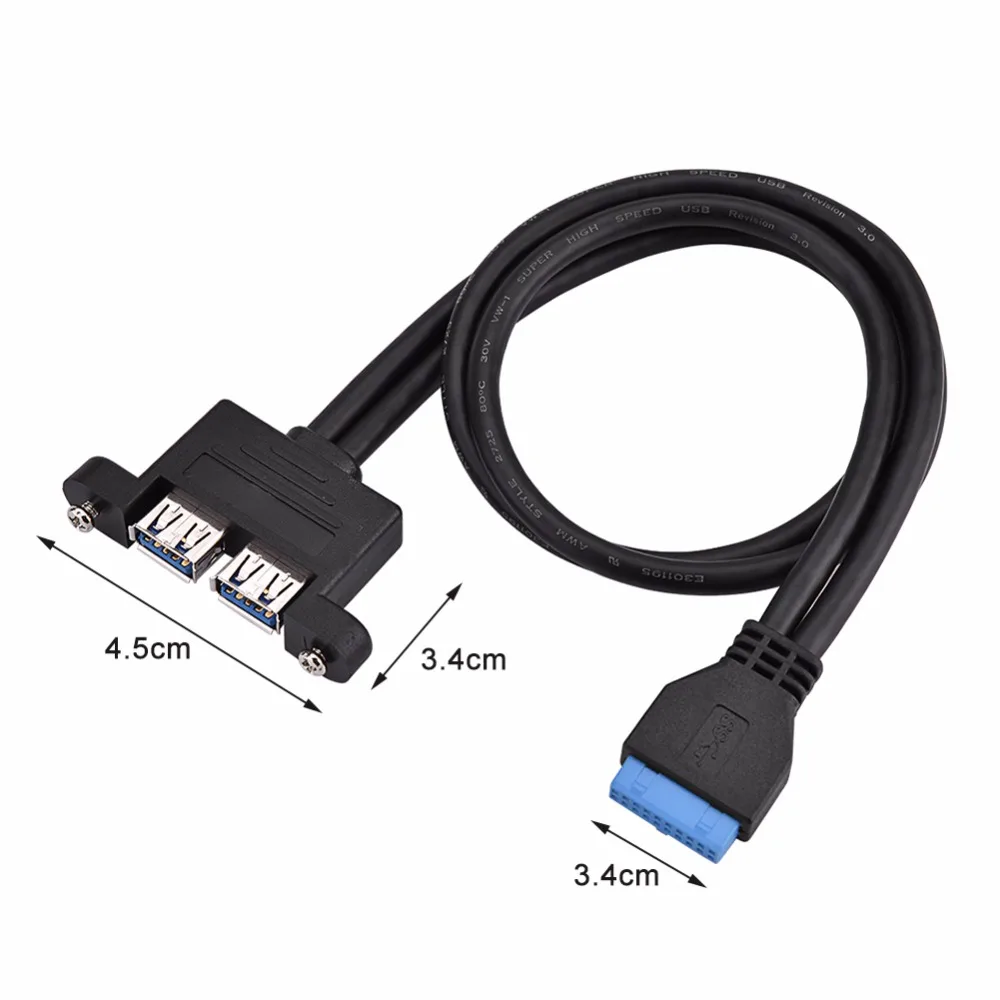 Двухпортовый USB 3,0 A женский винт Панель Крепление на 20 контактный разъем материнская плата плоский кабель адаптер Горячая Распродажа