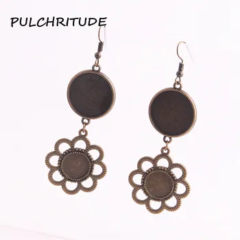 

PULCHRITUDE 12pcs/lot Metal Alloy Tow Colors Cabochon Earring Pendant Fit 20mm dia 12mm dia Diy Jewelry Making c2089