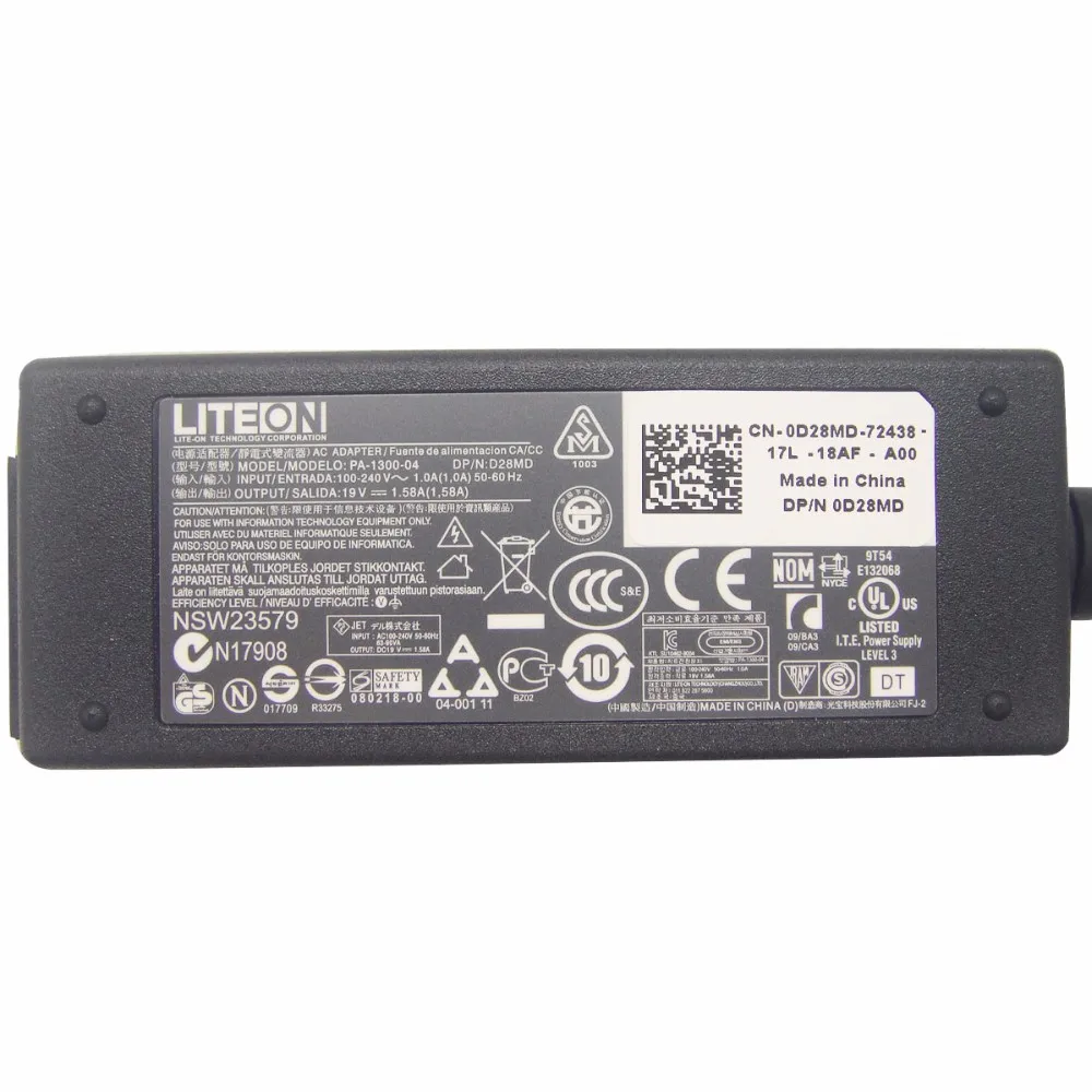 Liteon 19 в 1.58A 30 Вт адаптер для ноутбука зарядное устройство для Dell PA-1300-04 0D28MD 332-1886 8N3XW ADP-30YH B DA30NM131 K8GHM
