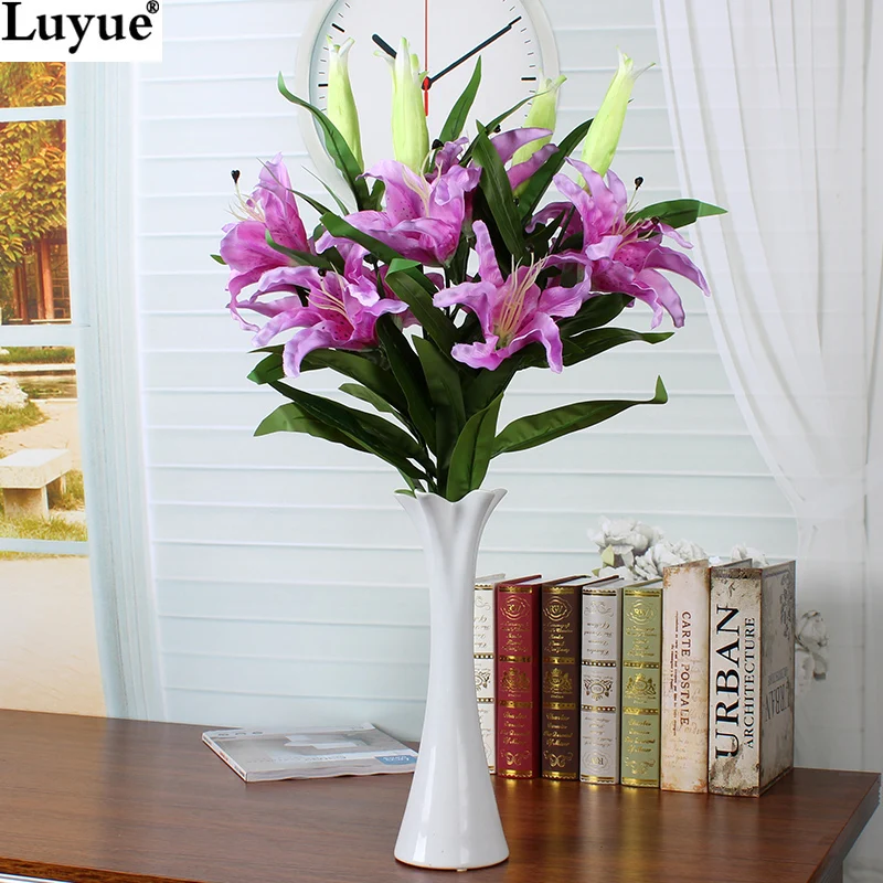 luyue official store 4pcslot 2 heads 87cm simulation lily flowers artificial silk flowers home - Silk Arrangements For Home Decor 2 luyue official store 4pcslot 2 heads 87cm simulation lily flowers artificial silk flowers home - Silk Arrangements For Home Decor 2