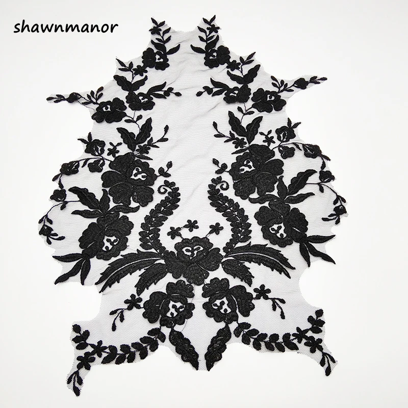 

1Pc 45*33CM Large Embroidered Lace Applique Trims Lace Collar For Wedding Dress Accessories Off White/Black Color