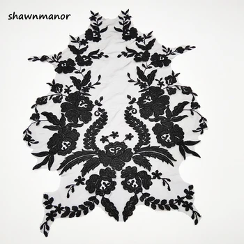 

1Pc 45*33CM Large Embroidered Lace Applique Trims Lace Collar For Wedding Dress Accessories Off White/Black Color