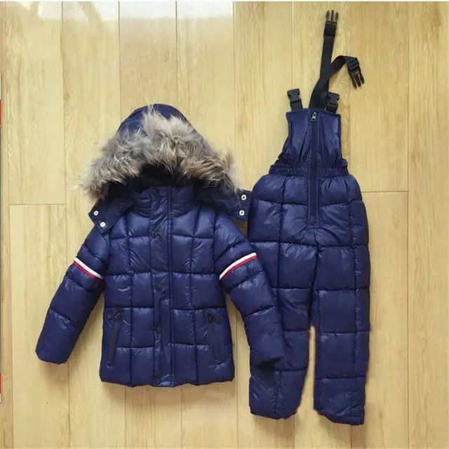 Best price at $106 Cheap Baby Boys down coat baby girls Clothes Suits 2016 warm winter Thick Jacket hooded Set Overalls Pants Coat+pants Ski suit 2-pice
