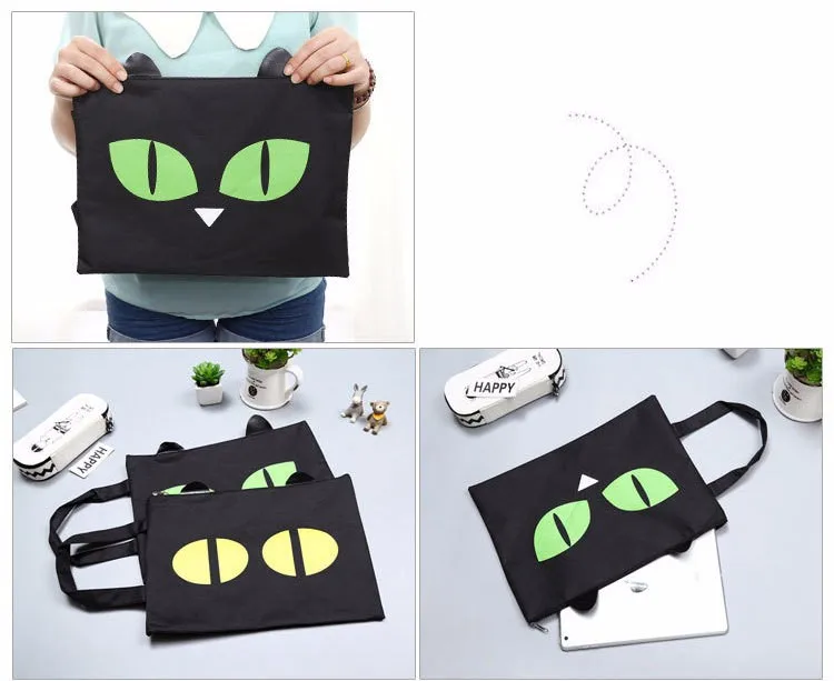 Милый Черный кот A4 мешок ткань папку для принадлежности для документов 32*24 см документ сумка школьные принадлежности