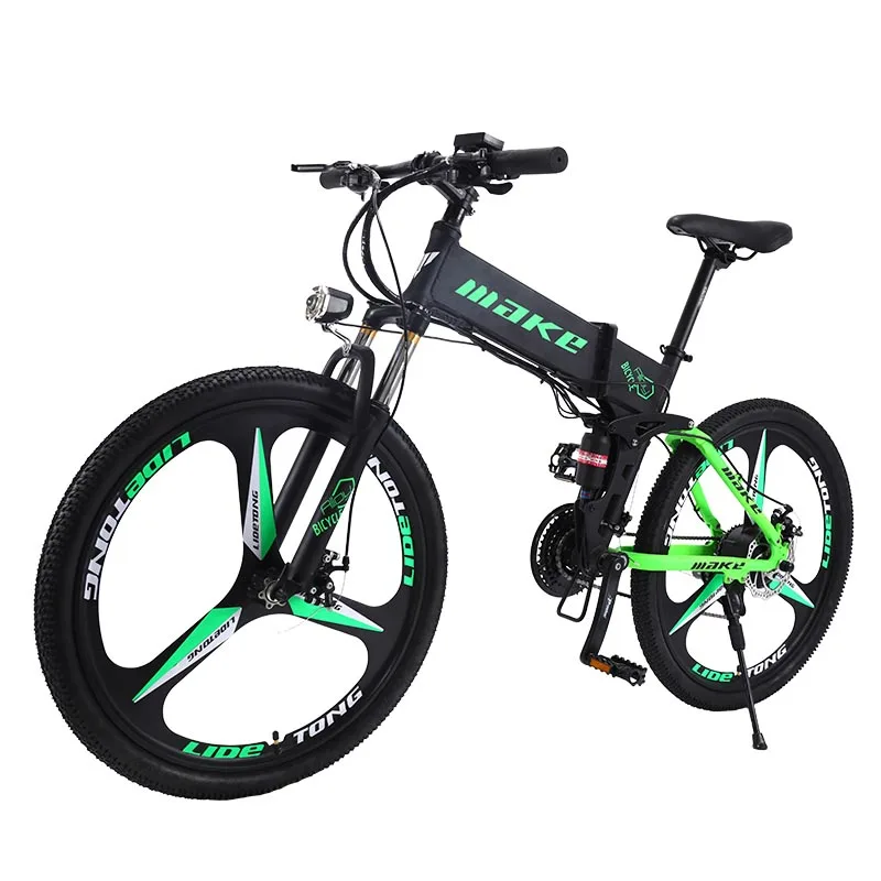 Best MAKE Mountain Electric Bike Full Suspension Alluminium Folding Frame 27 Speed Shimano Altus Mechanic Brake 26" Wheel 4