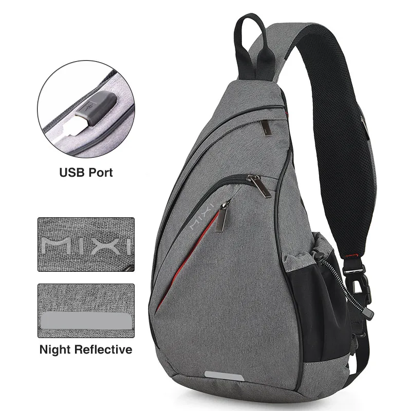 Mixi Men One Shoulder Backpack Women Sling Bag Crossbody USB Boys Cycling Sports Travel Versatile Fashion Bag Student School small backpack Men's Backpacks