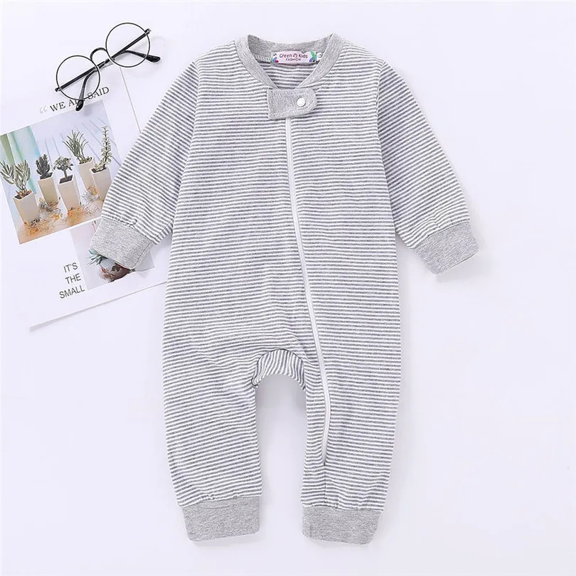 2019 new Newborn Baby Girls Boys Long Sleeve Zipper Packs Stripe Romper Jumpsuit Clothes fashion design (9)