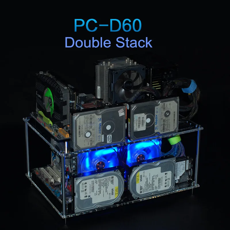 QDIY PC-D60 распродажа Персонализированные Прозрачные Акриловые широкие открытые стандартные ATX шасси Обнаженная платформа тестовая скамья чехол для компьютера